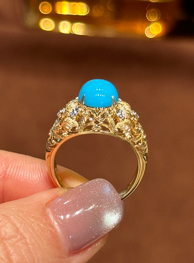 【已出欣赏】有生珠宝原矿绿松石绿松石戒指18k复古设计戒指