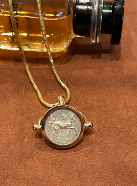 有生珠宝古希腊塔拉斯骑海豚的少年和骑士银币可翻转吊坠18k厚金