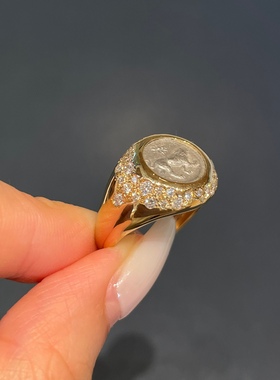 已出欣赏钻石精美古币戒指18k金狮子古币复古古币戒指