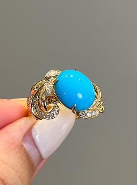 【可定制同款】天然原矿绿松石18K绿松石富贵花开钻石戒指