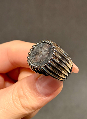 超稀有猫头鹰雅典娜古铜币又酷又飒18黑金复古摩登古币戒指