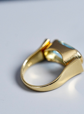 【已出欣赏】复古天然海蓝宝椭圆形戒指18k厚金钻石复古戒指