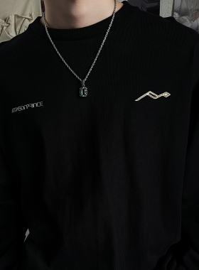 复古做旧风绿宝石钛钢男女项链