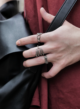 暗黑风小众骨骼骨头钛钢戒指男女