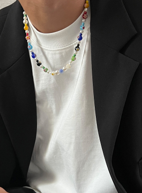 SAZ原创彩色手工串珠雏菊项链男