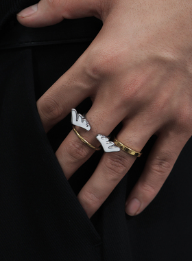 天使翅膀光环光面素圈戒指男女