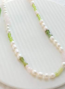 玉石淡水珍珠莫奈睡莲油画项链