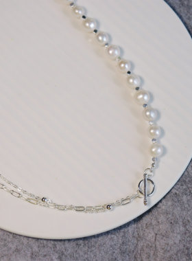 淡水珍珠不对称甜酷风小众锁骨链