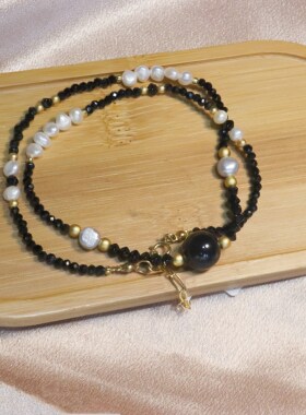 黑曜石淡水珍珠甜酷复古轻奢ins