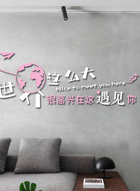 世界这么大很高兴遇见你店铺招待网红打卡地装饰亚克力立体标语墙