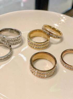 轻奢钛钢满钻不掉色情侣对戒