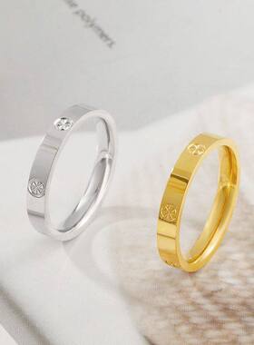 镀18K金钻纹钛钢戒指可水洗