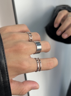 简约素圈三件套钛钢戒指