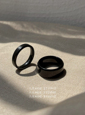 简约潮酷黑色钛钢不掉色情侣戒