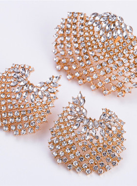 欧美风百搭金银满钻几何耳环戒指