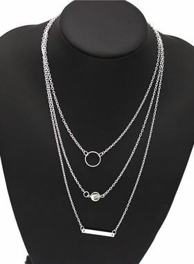 新品多元素圆圈三层金属棒项饰