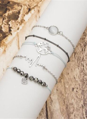 欧美风百搭复古心电图吊坠手链