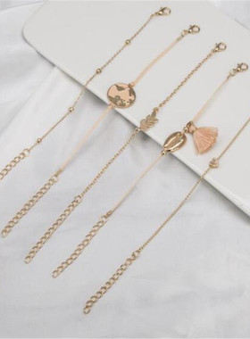 欧美风树叶爱心贝壳浮雕流苏手链