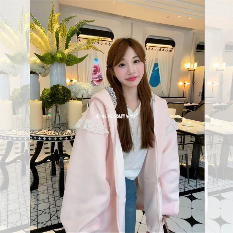 超大码300斤可爱兔耳朵连帽卫衣外套女春秋甜美减龄宽松开衫上衣 - 图3