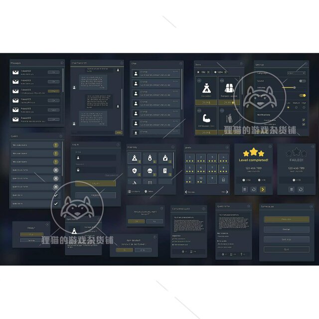 Unity Flat Dark Themed GUI UI Kit - over 600 PNG ! 1.02