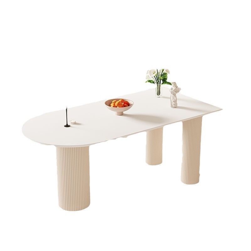 奶油风纯白色岩板餐桌餐椅组合现代简约小户型家用半圆形吃饭桌子 - 图3
