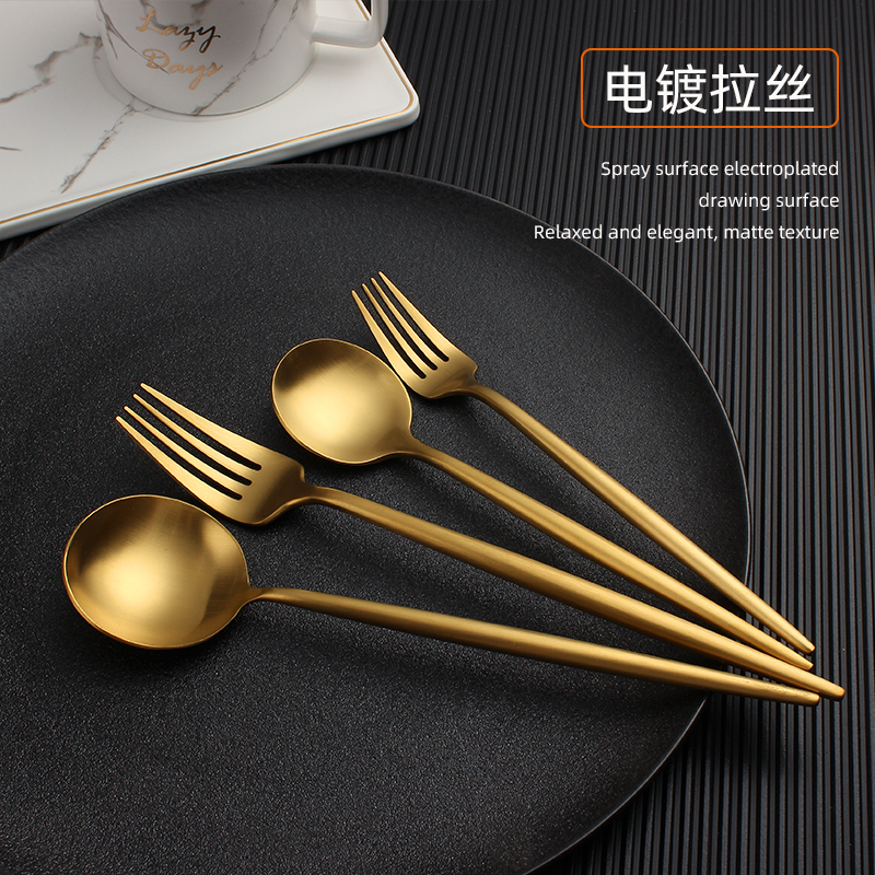 Gold Cutlery Set Stainless Steel Golden Knives Forks Spoons-图2