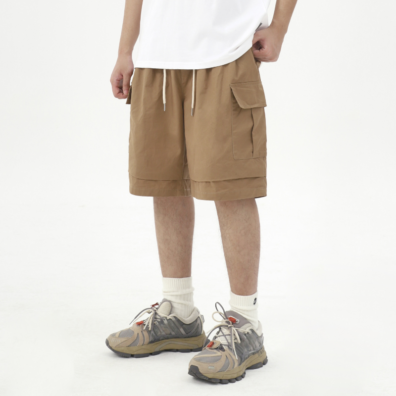 WAOOO哇噢 纯棉美式日系大口袋百搭简约夏季卡其休闲裤过膝短裤男,淘宝优惠券,粉丝福利购,淘宝优惠卷