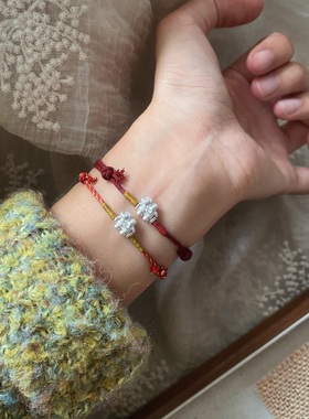 「马上有钱」新年马年小红绳本命年足银999小马编织手链手绳情侣