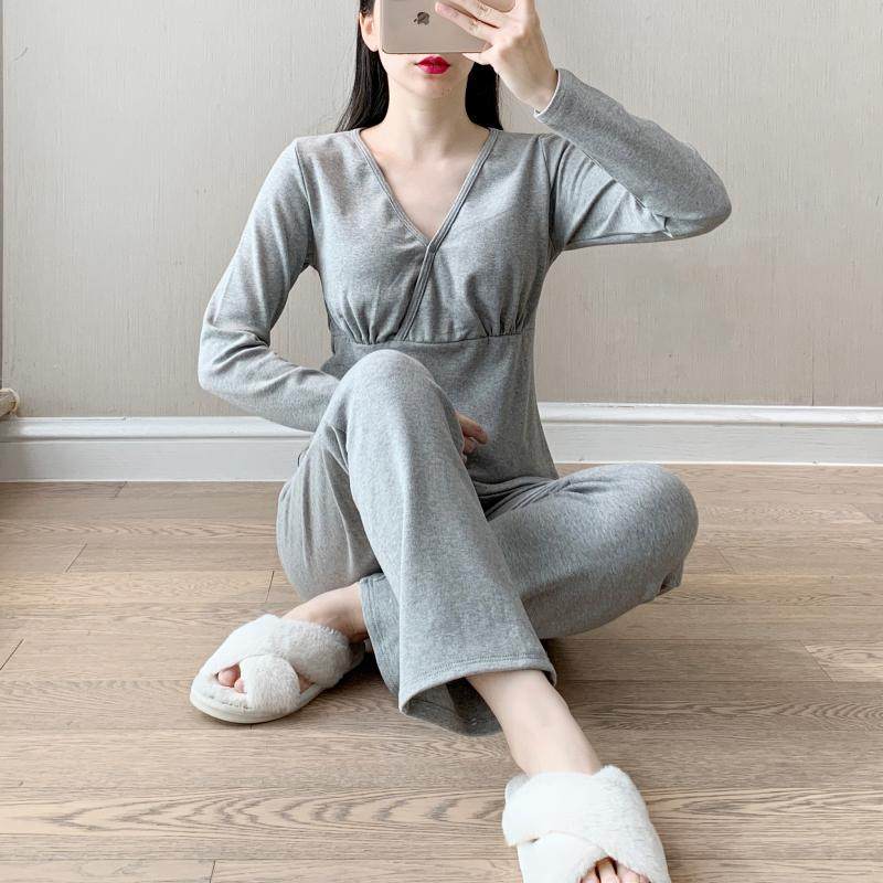 纯棉加厚大码哺乳打底衫喂奶上衣月子服家居睡衣孕妇秋衣秋裤套装,淘宝优惠券,粉丝福利购,淘宝优惠卷