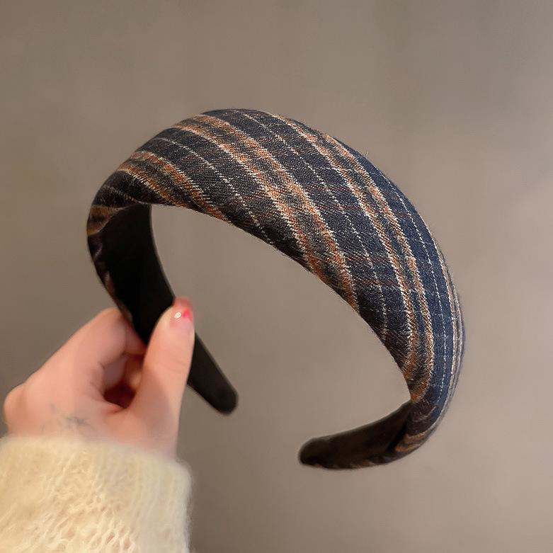 复古格子纹发箍法式韩版厚款海绵黑白格头箍网红ins海绵宽边发卡 - 图0