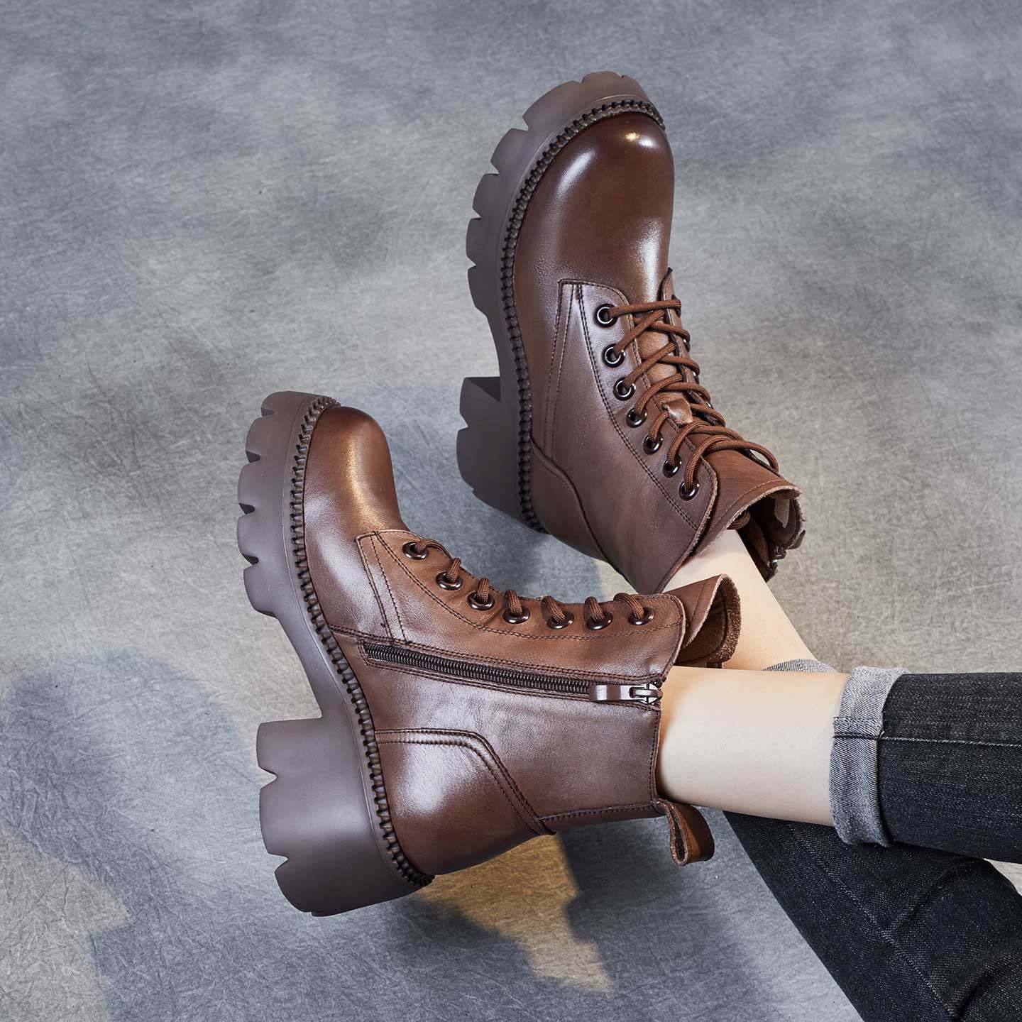 小个子增高跟棕色马丁靴女款英伦风冬季加绒加厚高帮鞋子真皮短靴,淘宝优惠券,粉丝福利购,淘宝优惠卷