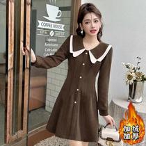 (Pampan) (regular plus velvet) French style retro fashion temperament with gentle and thin cashew and one-piece dress 6363