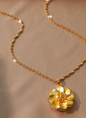 轻奢镀24K仿真黄金色百合花项链