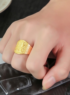 复古镀24K仿真沙金男士开口戒指
