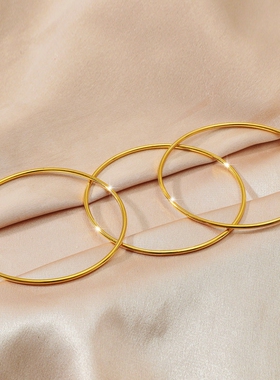 镀24K仿真黄金色沙金光面手镯女