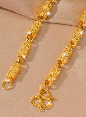 霸气镀24K仿真黄金色铜钱项链男