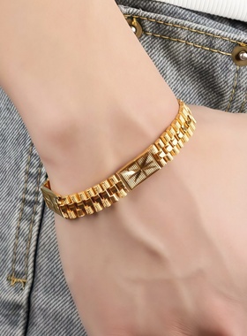 复古镀24K黄金色米字牌坦克手链
