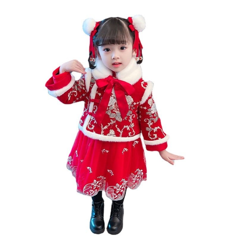 汉服女童冬季唐装加厚棉袄套装宝宝周岁公主裙礼服小童过年拜年服,淘宝优惠券,粉丝福利购,淘宝优惠卷