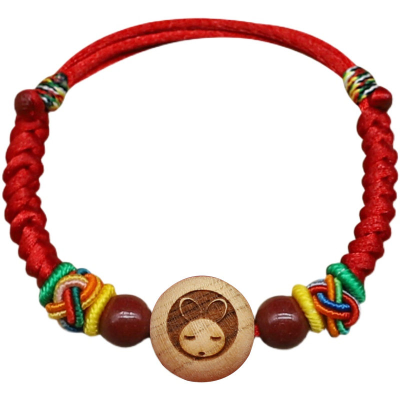 宝宝婴儿童红绳手链护身防惊吓桃木雕刻生肖本命年兔朱砂彩绳脚链,淘宝优惠券,粉丝福利购,淘宝优惠卷