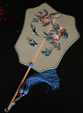 花锦城手工真丝双面苏绣扇刺绣团扇轻奢中国风礼品｜寿桃春燕图｜