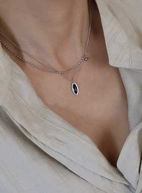 项链复古宫廷风黑色椭圆坠