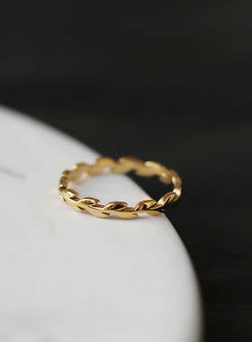 日韩简约风麦穗套戒植物花卉简约柳条麦穗金色戒指女款指环钛钢镀