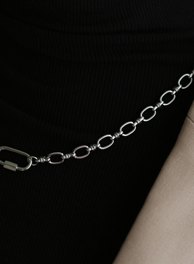 不掉色半拼登山扣工业项链钛钢