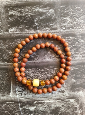 泗水砭石圆珠手链项链女士配饰红黄相间纹路天成原产地热销款