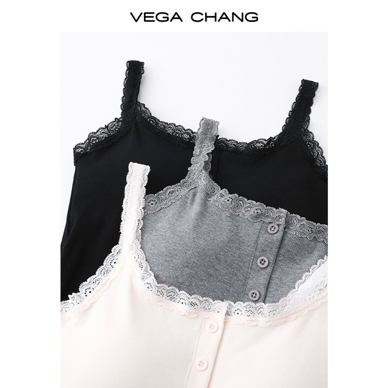 VEGA CHANG背心吊带女2024年夏季新款蕾丝花边领带胸垫吊带小背心 - 图1