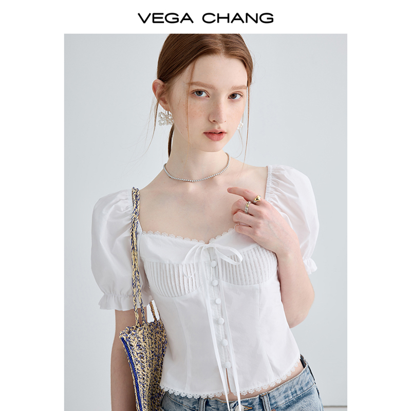 VEGA CHANG白色短袖衬衫女2023夏季新款设计感小众显瘦泡泡袖上衣_VEGA CHANG 概念店_女装/女士精品-第5张图片-提都小院