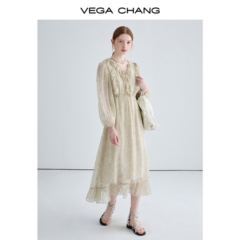 【现货】VEGA CHANG南法度假风连衣裙女夏设计感法式复古印花裙子