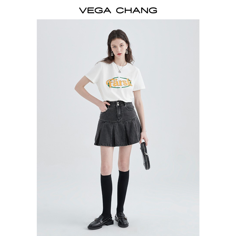 VEGA CHANG短袖t恤女夏装2024年新款韩版宽松字母印花打底上衣-图0