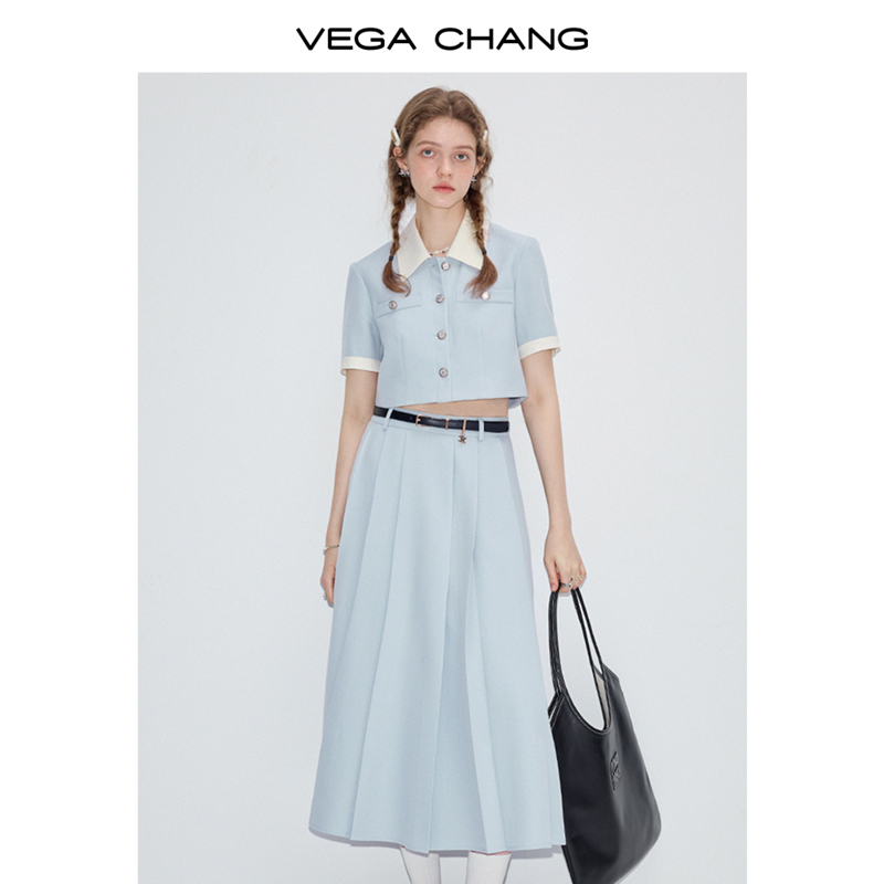 VEGA CHANG时尚套装女2024年夏季新款法式外套半裙气质减龄两件套-图1