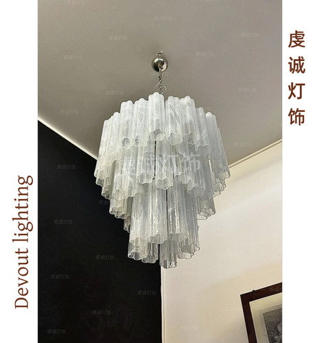 法式中古吊灯轻奢客厅餐厅灯挑高空楼梯间创意雪花石膏白玻璃吊灯 - 图2